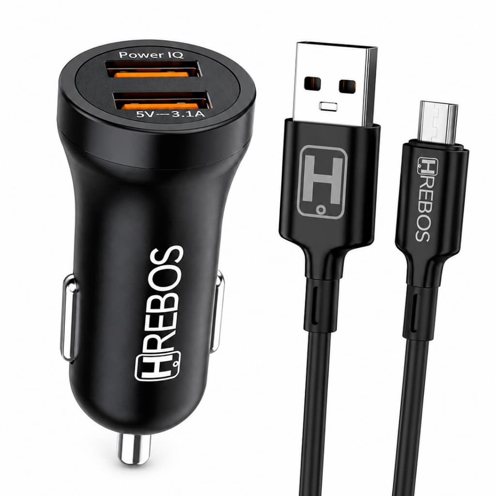Carregador Veicular Turbo Fast Charge 15W Universal Micro USB Carro Celular Hrebos Original Anatel Carregamento Rapido