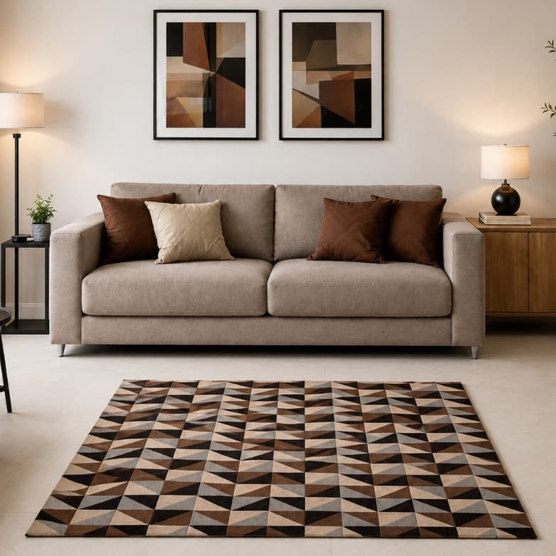 Tapete Jacquard 1,00 X 1,40m  Antiderrapante Decoração Sala Quarto Escritório Geométrico Quadriculado