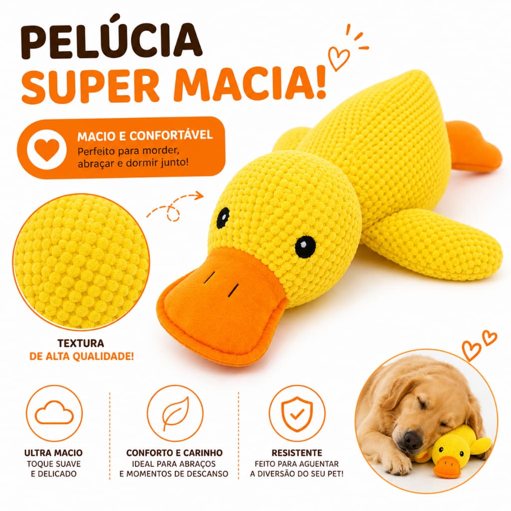 Brinquedo Pelúcia Pato para Cachorro com Apito Mordedor Macio Interativo Resistente para Cães de Pequeno e Médio Porte