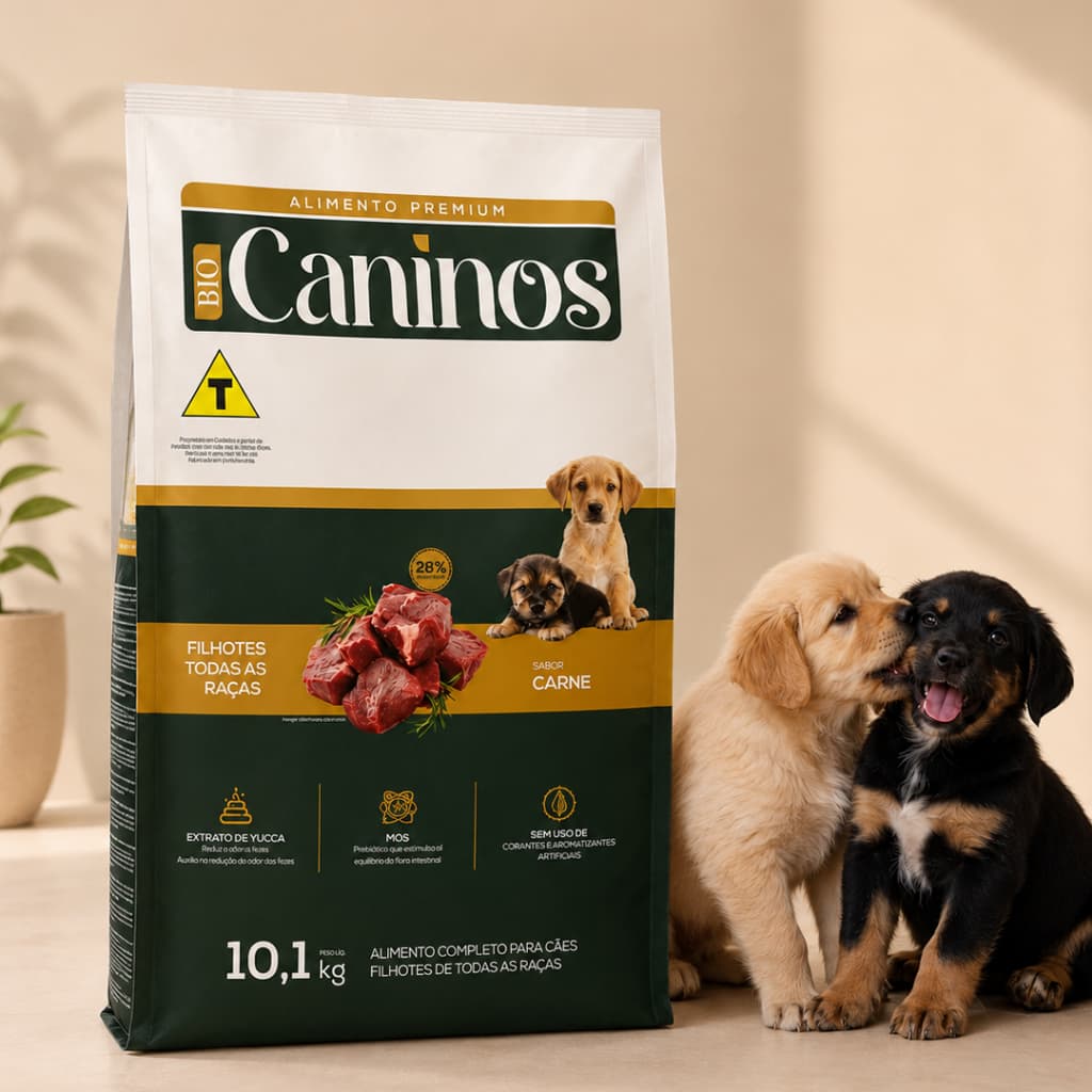 Ração Cachorro Premium 10kg Caninos Filhotes Sabor Carne 28% Proteína