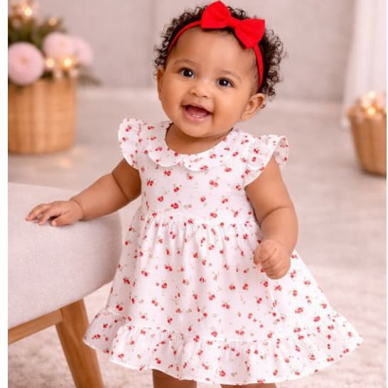 Vestido Bebê Menina 0 a 3 Meses 100% Algodão com Tapa Fralda | Roupa Infantil Verão