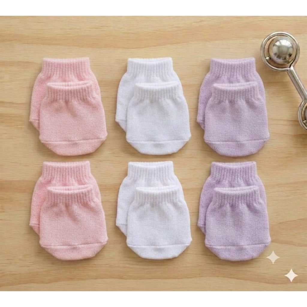 Kit 6 Pares Luva De Bebê Recém Nascido RN Algodão Macia Enxoval Maternidade Menino Menina Anti-Arranhão Confort Premium