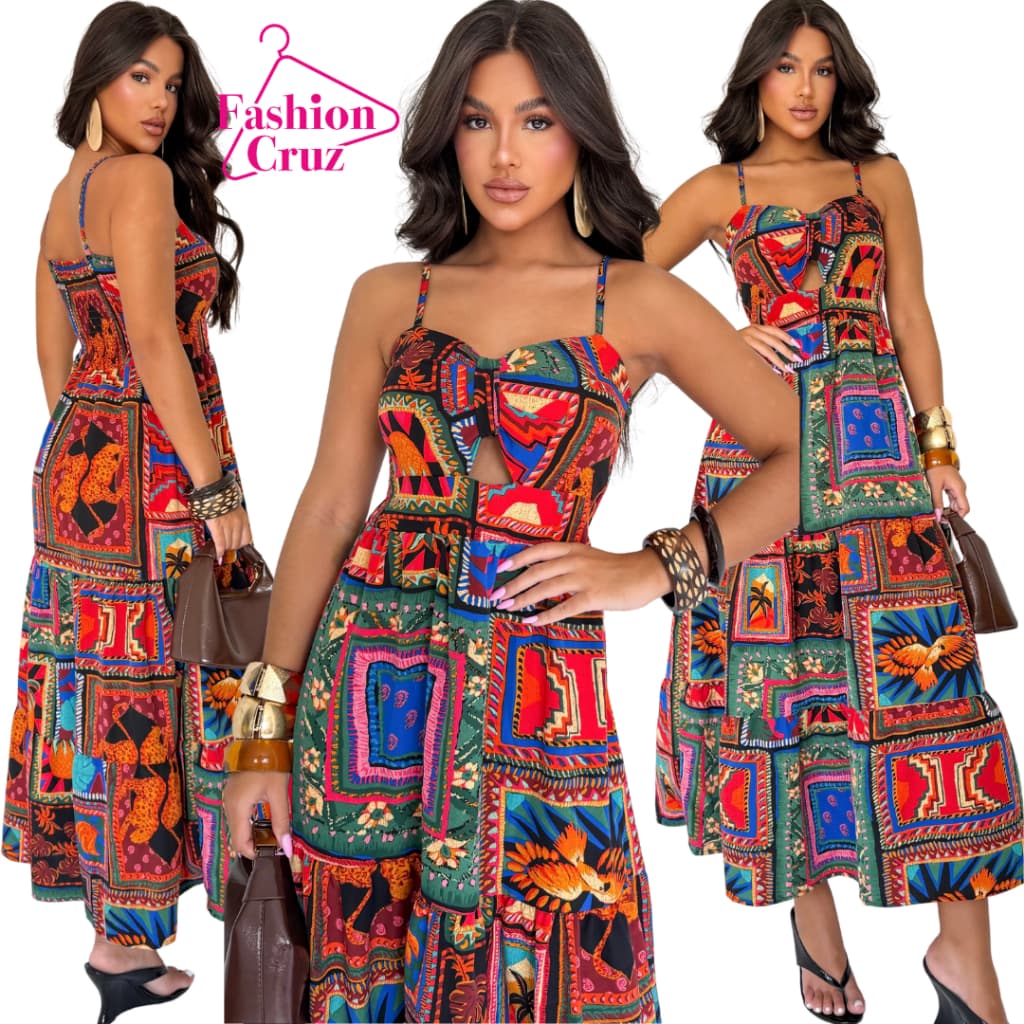 Vestido Midi Feminino Estampa Exclusiva Tendência 2026