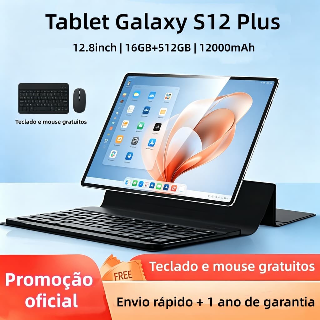 【Teclado, mouse e alto-falantes gratuitos】Tablet Galaxy S12 Plus Android 16 GB + 512 GB 12.8 polegadas HD 12000mAh wifi