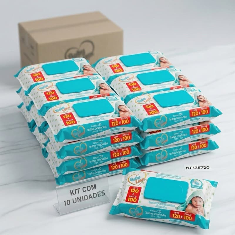 Kit c/10 Toalha umedecida Baby Leen com 120 unidades