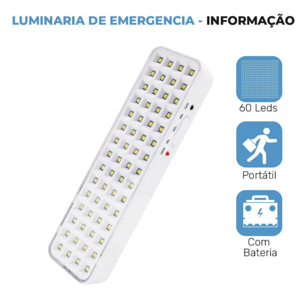 Luminária Luz De Emergência 63 Leds Lâmpada de LED Com bateria Branco Frio Portátol