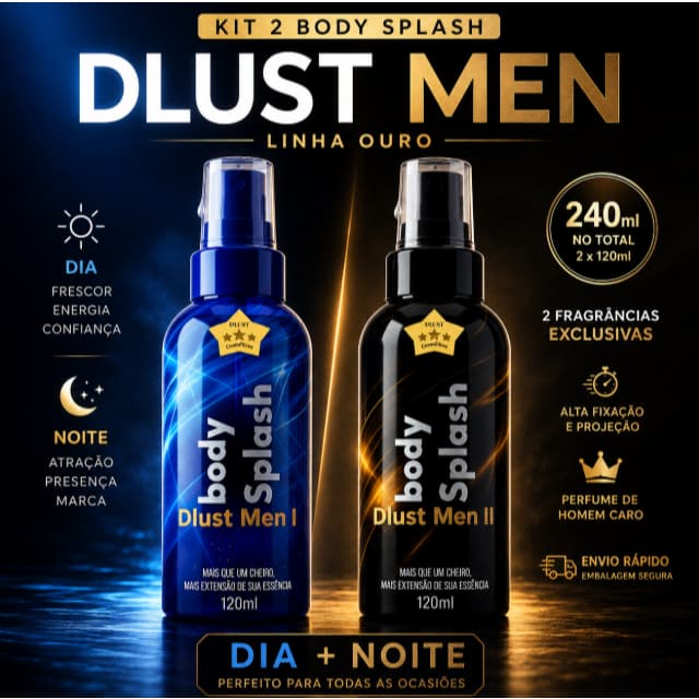Kit 2 Body Splash Masculino Dlust Men Perfume Importado De Homem Cheiroso Colonia Pós Treino 120ml