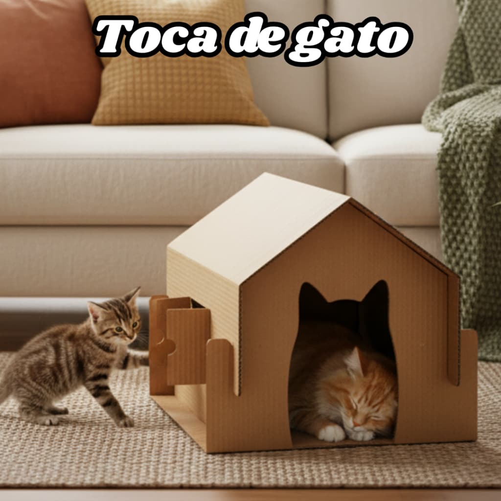 Casinha De Gato Toca De Papelão Montável Cama Pet Reforçada
