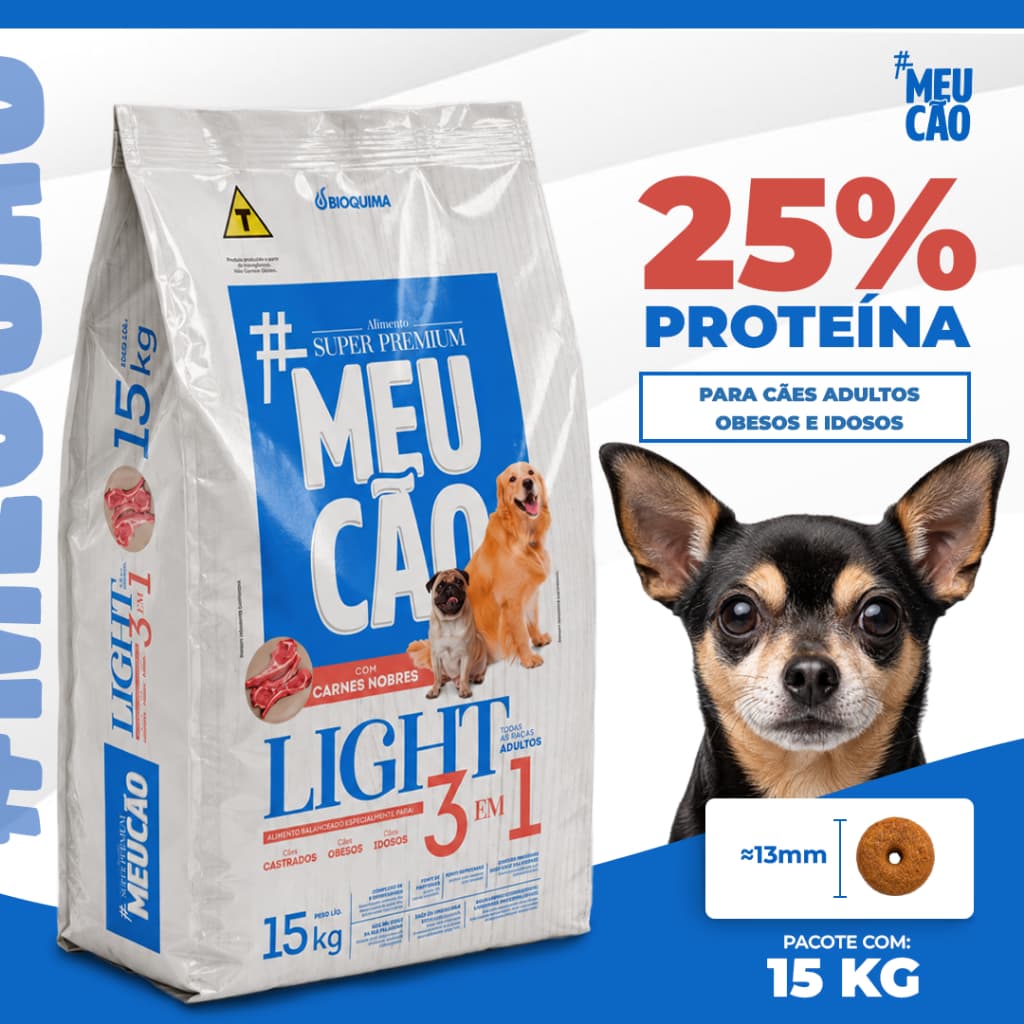 Ração Cachorro Castrado Idoso Obeso 15kg Meu Cão Prime Ligth 25% Proteína