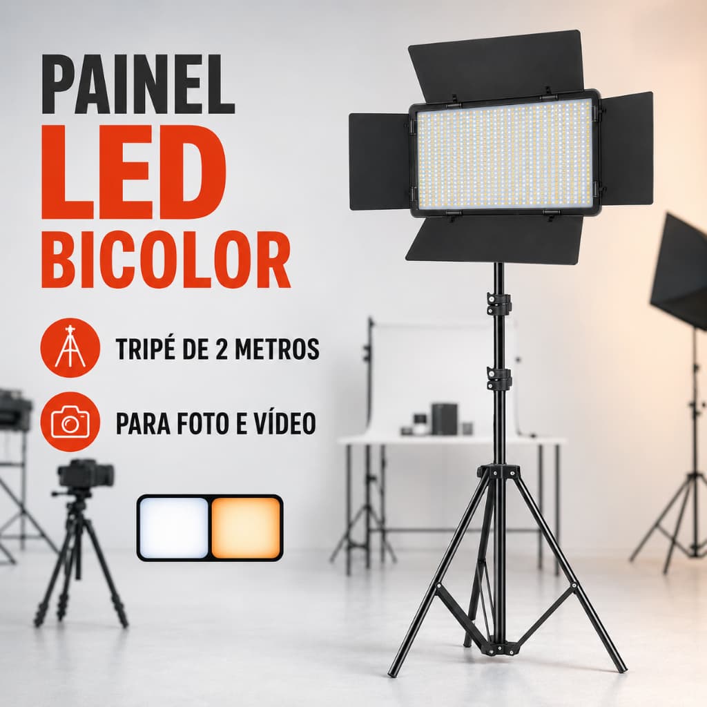 Lluminação Painel Bicolor Estúdio Led Para Fotografia Video Com Tripe 2 Metros Fotografia e Estúdio RL900