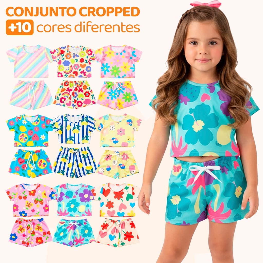 Kit 6 Peças de Conjunto Cropped Bebê Menina Moda Praia Verão Roupa para Bebê Feminina de Calor Roupa Fresquinha