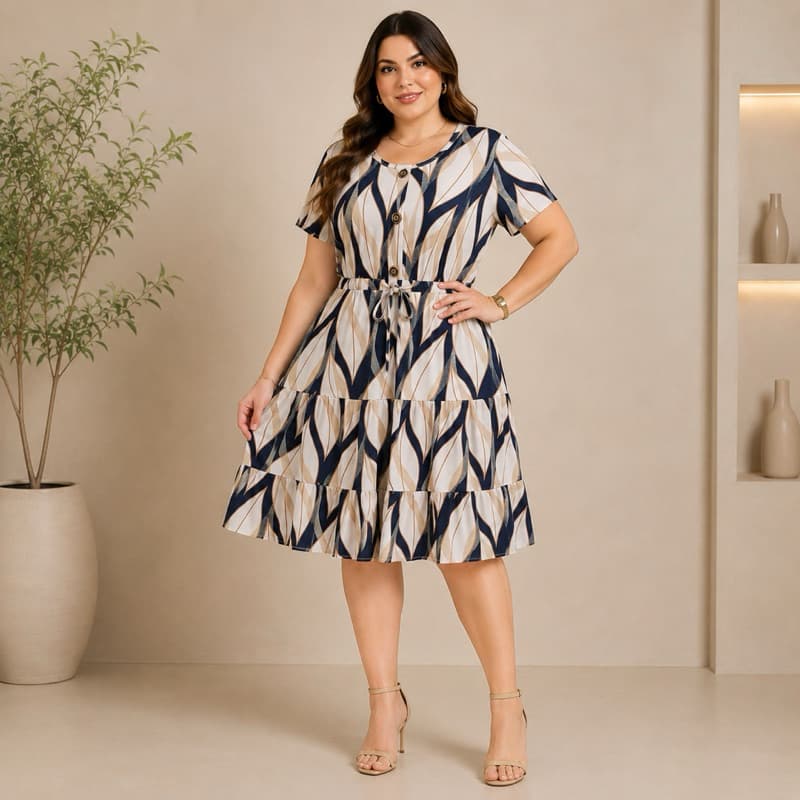 Vestido Feminino Fresquinho Ajustável Na Cintura Três Marias Tamanho GG Malha Romantic Moda Feminina Mora Verão