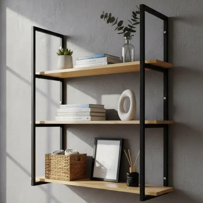 Suporte Prateleira Tripla Estilo Industrial Parede ou Teto 90x29cm