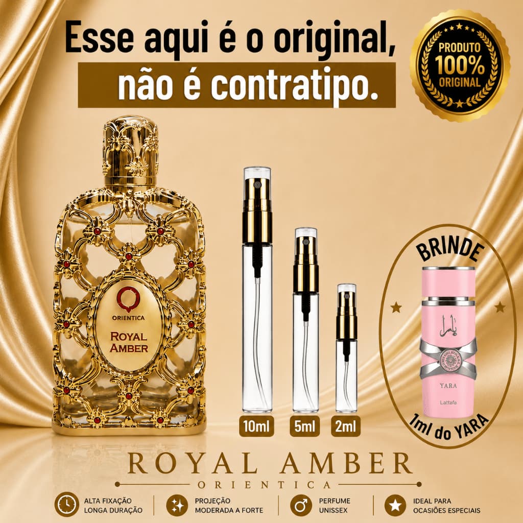 Perfume Árabe Feminino Royal Amber - 100% ORIGINAL - Importado - Alta Fixação - Alta Projeção - Doce / frutado