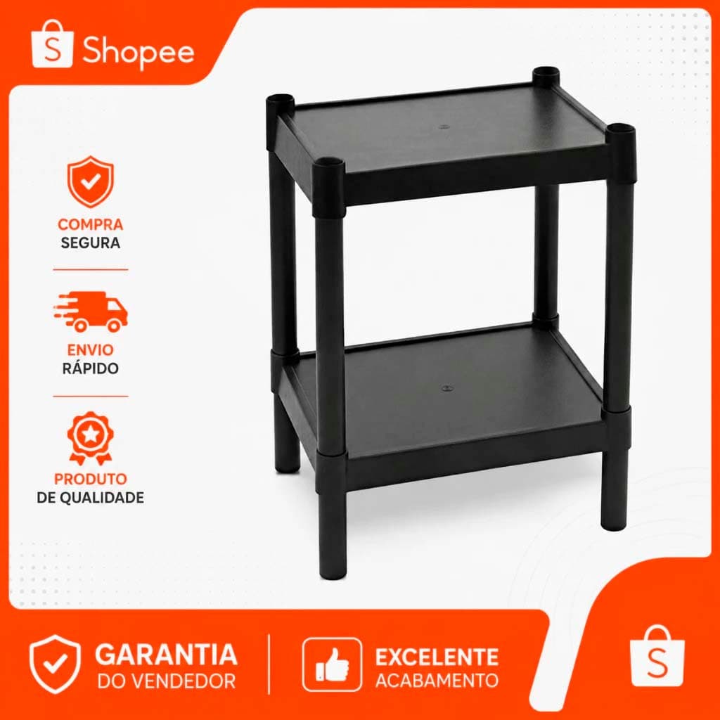 Estante Plástica Modular 2 Andares Multiuso Prateleira Organizadora Banheiro, Cozinha, Lavanderia, Escritório, Sapateira