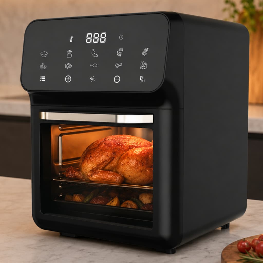 Air Fryer Forno 10 Litro Digital 1350W Painel Touch Sem Óleo Fritadeira Oven Preta Moderna Luxo