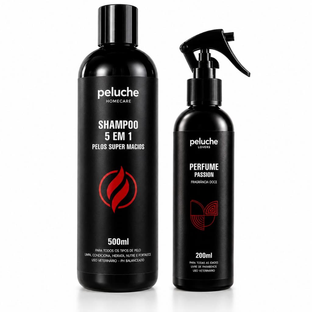 Shampoo 5 em 1 para Cachorro Perfume Passion Peluche Kit Banho Pet para Cães Banho e Tosa Cosméticos Pet