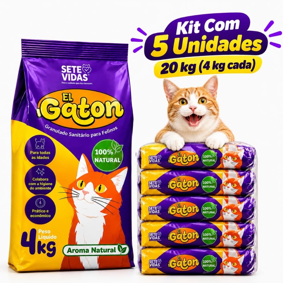 Kit 5 Areia Sanitária Higiênica El Gaton Premium Para Gatos Anti Odor 20 kg Total - Envio Imediato -