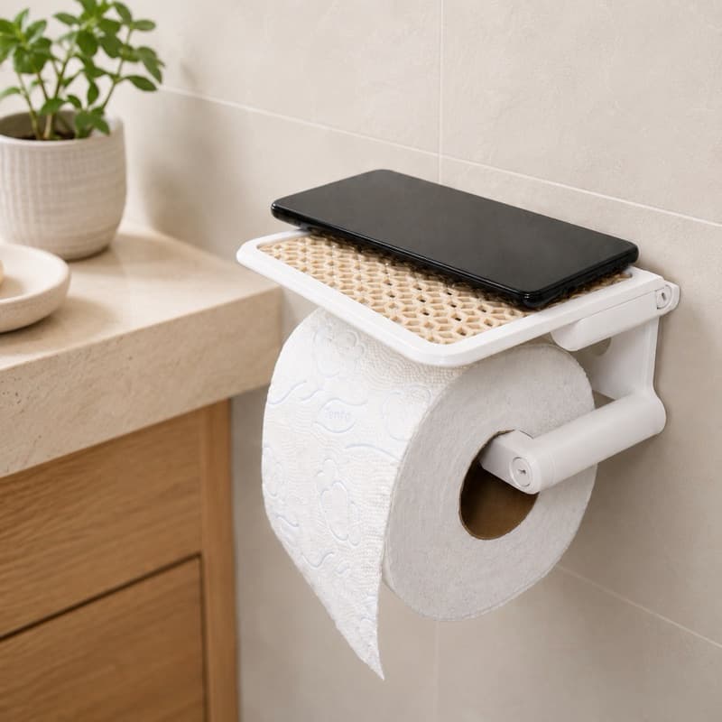 Porta Papel Higiênico de Parede com Prateleira Suporte para Celular Papeleira Banheiro