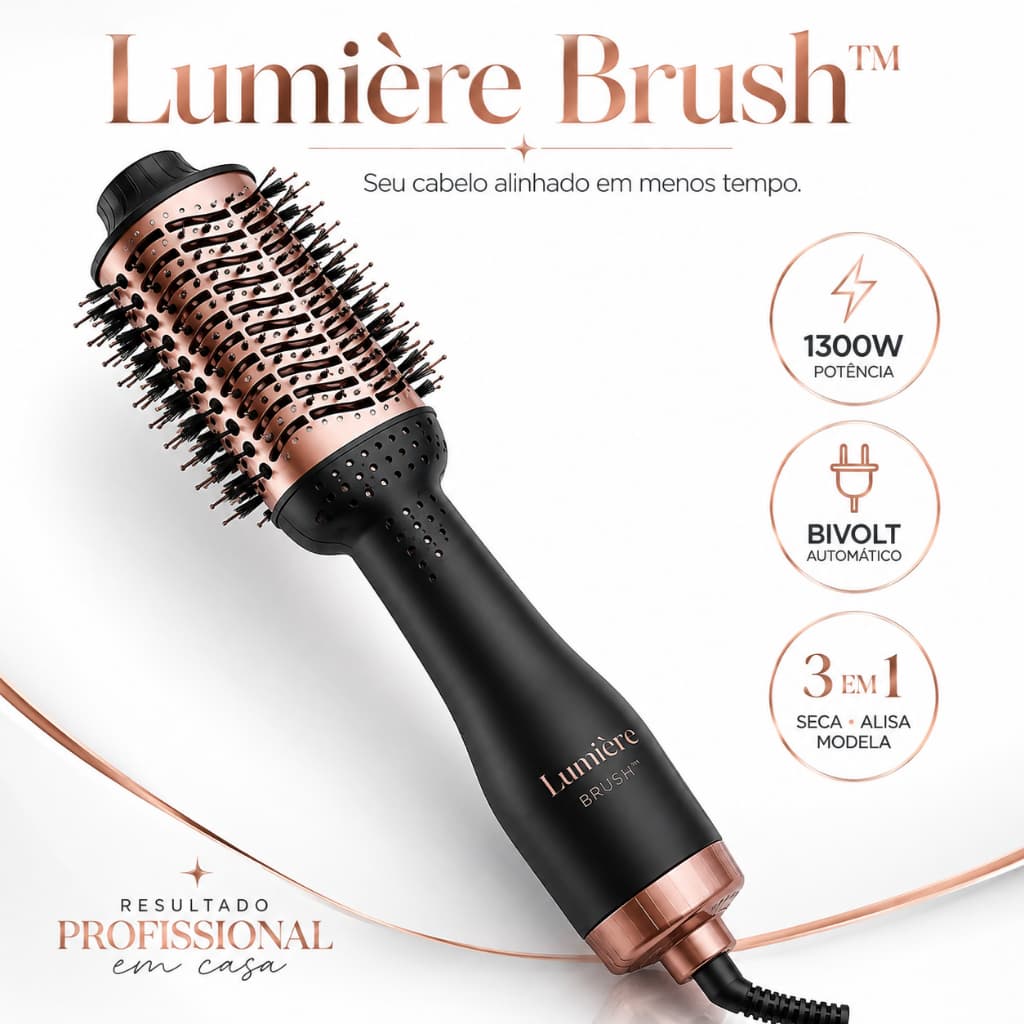 Escova Secadora Cabelo Profissional 1300W Bivolt Modeladora Alisadora Rápida