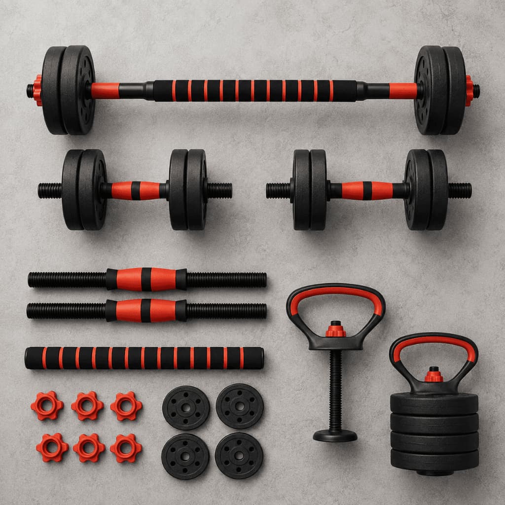 Kit Halteres Anilhas 6 Em 1 - 15kg Ajustável Kettlebell Barra Pesos Treino Em Casa Musculação