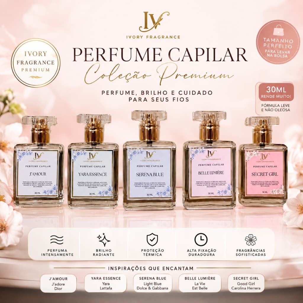 PERFUME CAPILAR FEMININO - BODY SPLASH CAPILAR 30 ml LUXO - FINALIZADOR, SILICONE E FILTRO SOLAR - ESSENCIA IMPORTADA
