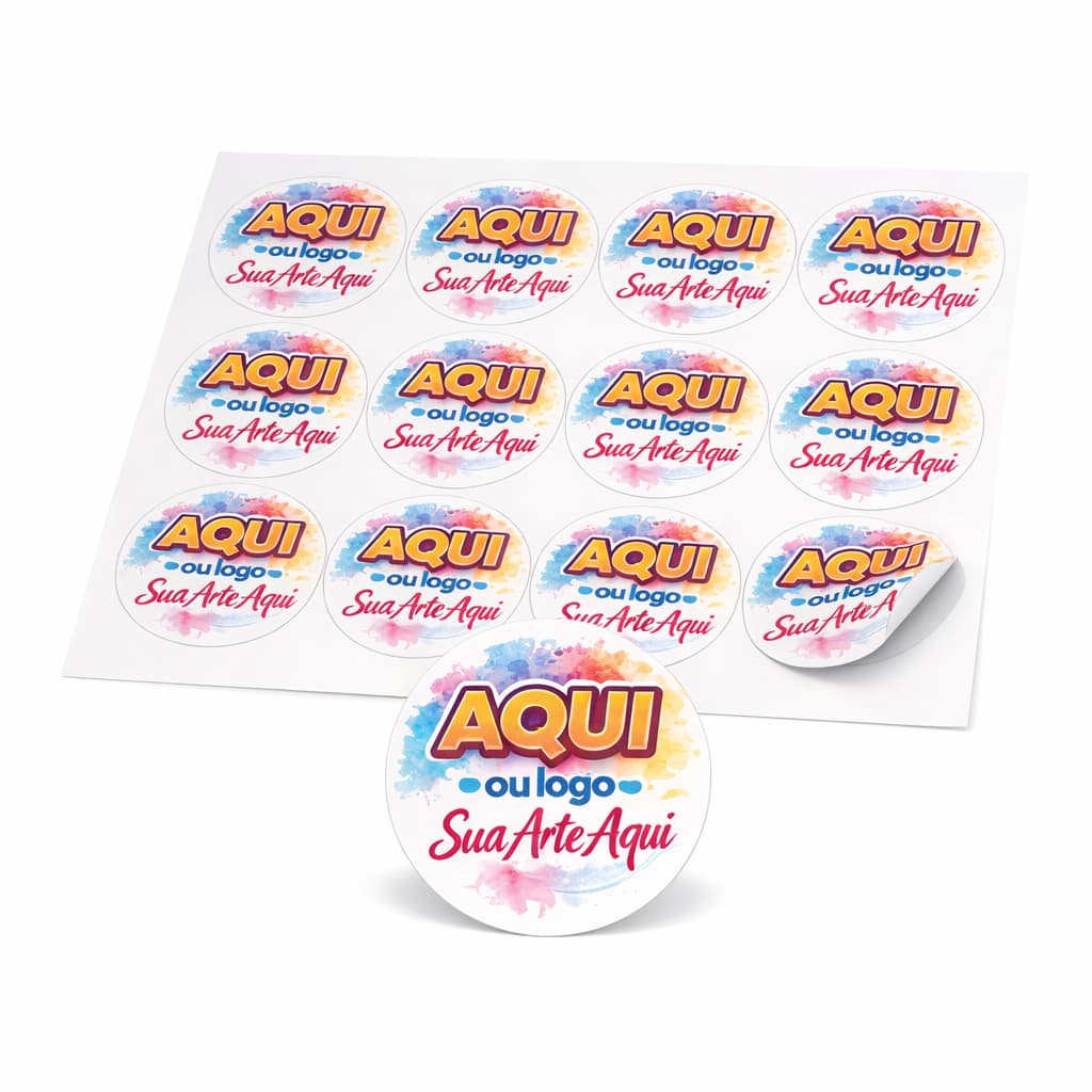 Etiqueta Adesiva Personalizada Redonda 5cm Fosca Offset 120g Kit 15 a 300 Pronto para Colar
