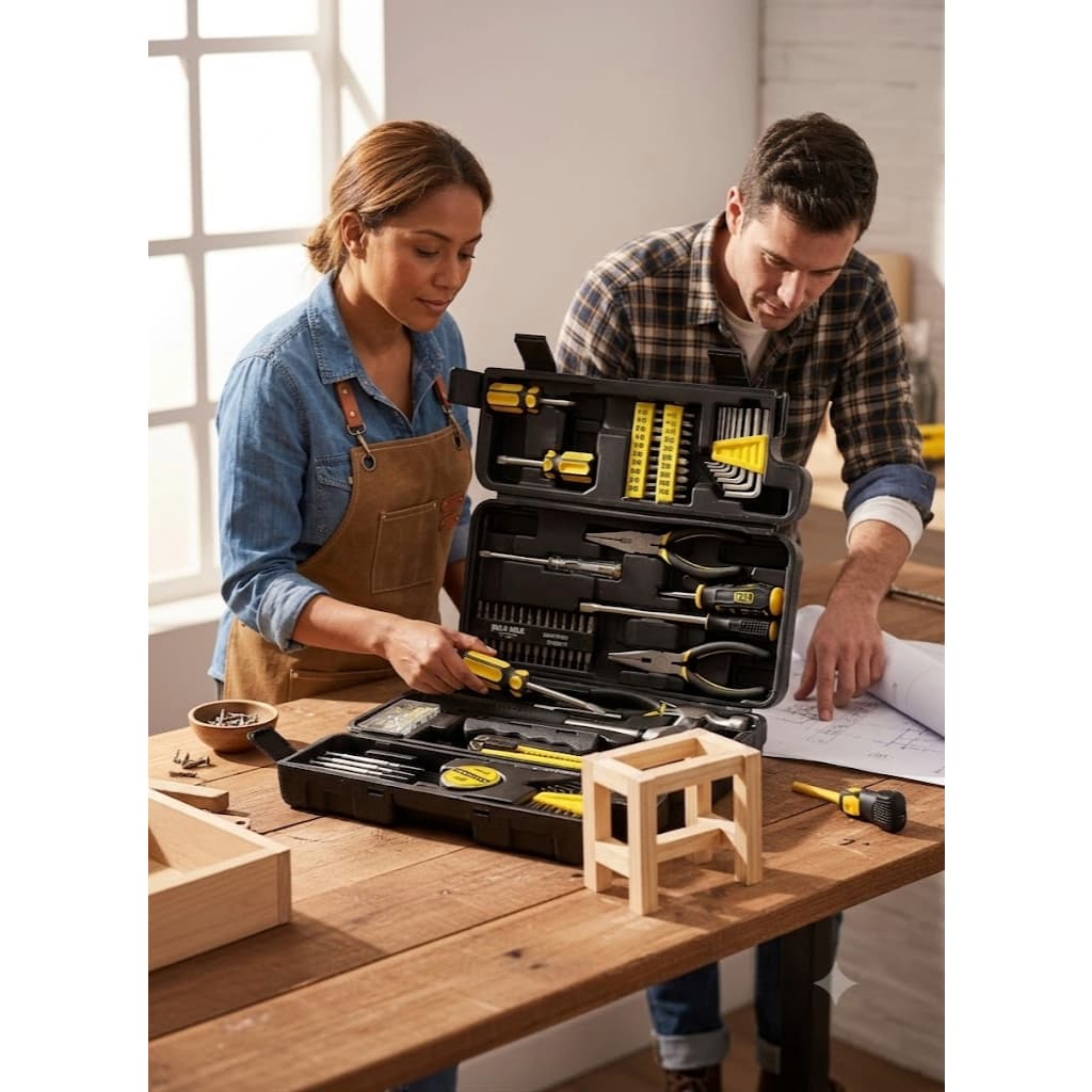 Kit Ferramentas Completo 200 Pçs Com Maleta Organizadora Resistente Reparos Domésticos Casa Carro Oficina