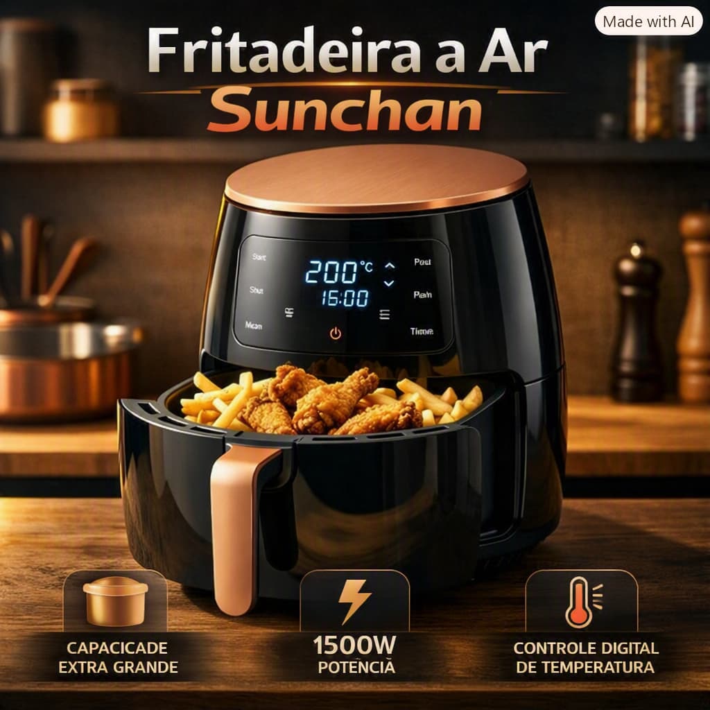 Fritadeira Air Fryer SUNCHAN 6L Digital 1500W Sem Óleo 110V