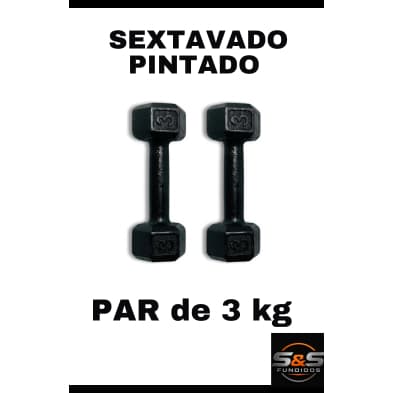 Peso Academia Musculação Par Halter Sextavado 03 KG Treino Funcional Pintado