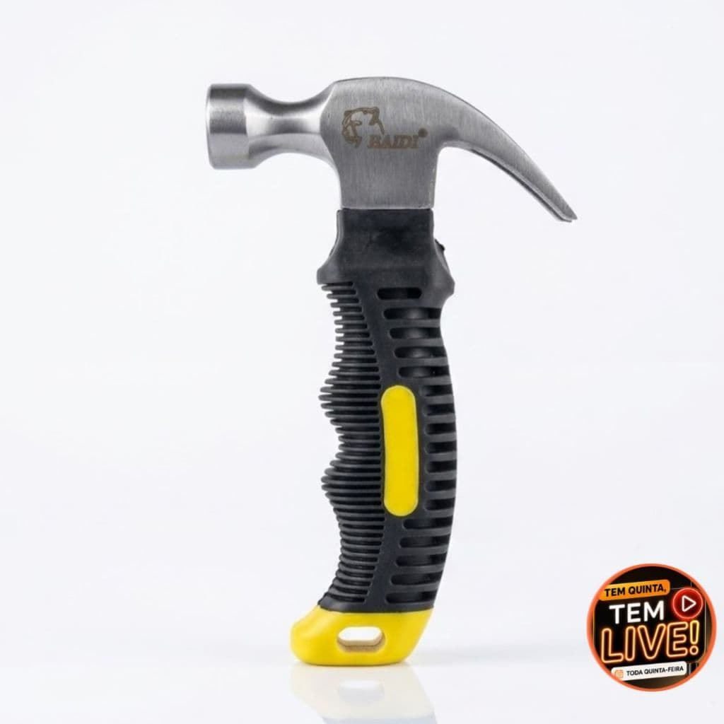 Mini Martelo com Unha Cabo Emborrachado Antiderrapante 10cm