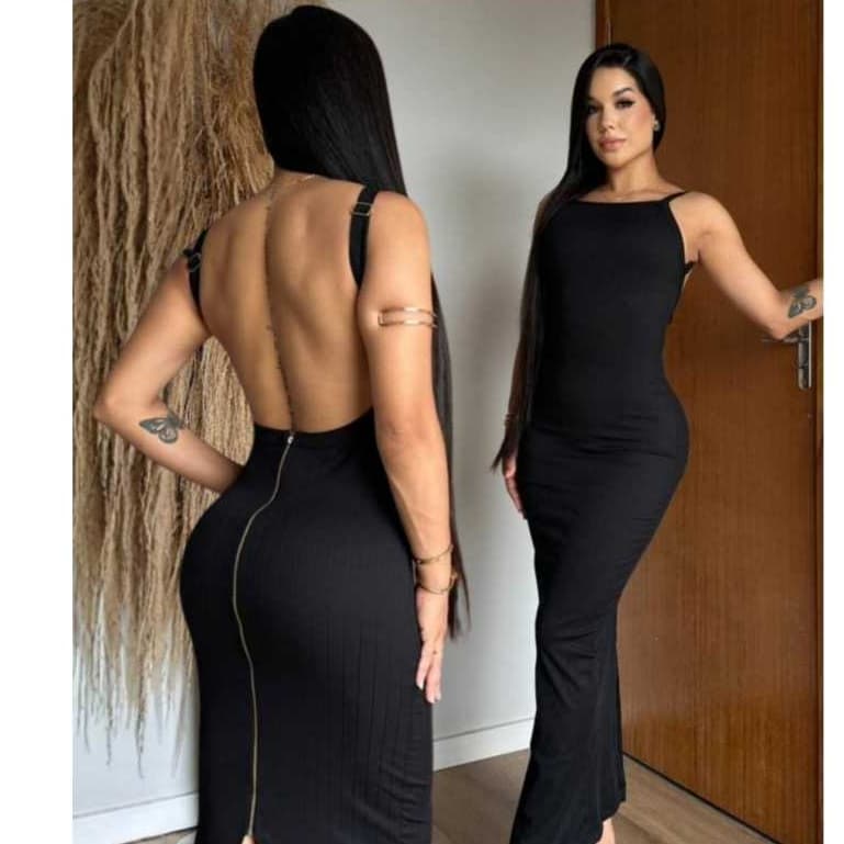 Vestido Longo Feminino Costas Nuas – Tecido Anarruga | Tamanho Único