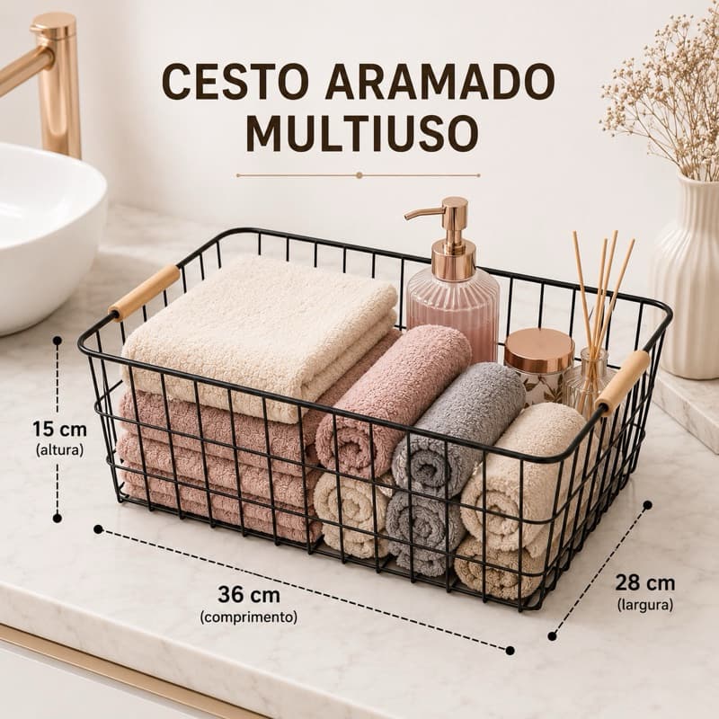 Kit 2 Cestos Organizador Closet Lavanderia com Alça Multiuso Preto - Roupa Suja, Banheiro, Quarto