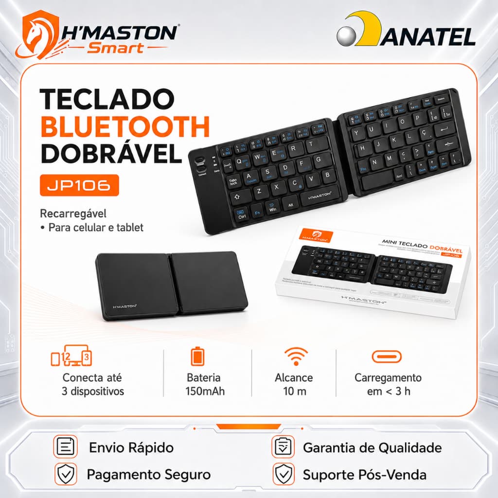 H'MASTON JP106 Teclado Para Tablet Teclado Bluetooth Kit Teclado e Mouse Sem Fio Mini Teclado Sem Fio Teclado Dobrável