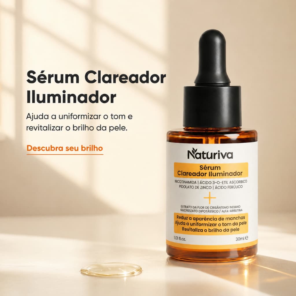 NATURIVA Sérum Clareador  Vitamina C e Niacinamida | Anti Manchas, Marcas de Acne e Oleosidade 30ml