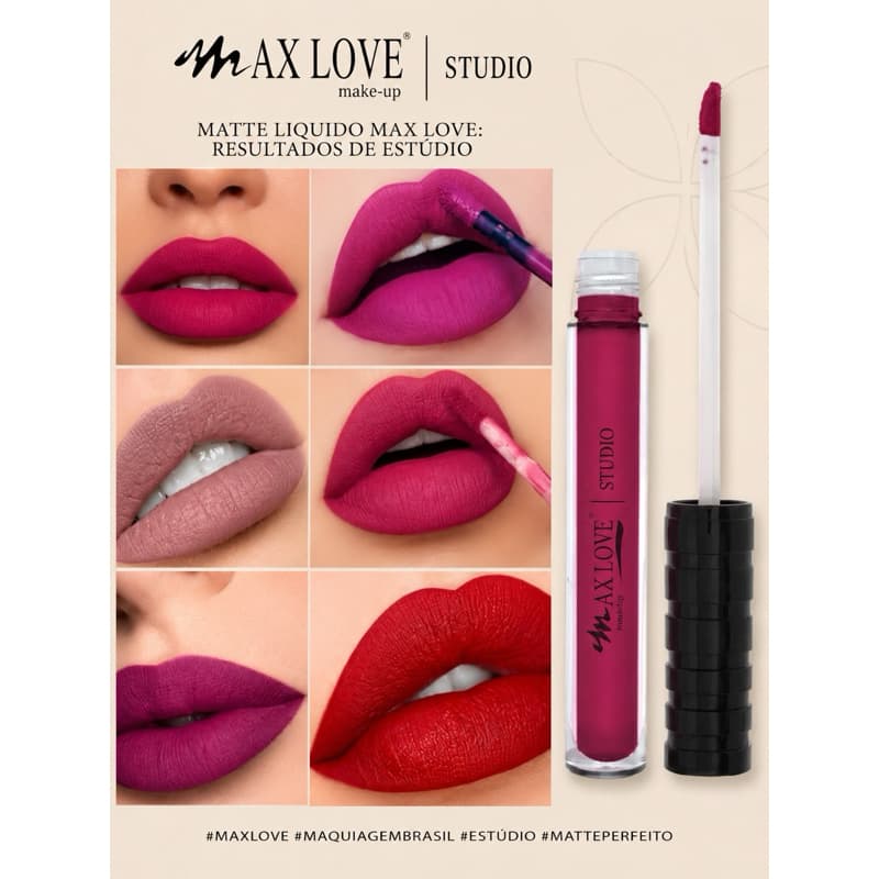 Batom Líquido Matte Max Love Studio 24H Confort Efeito Matte Alta Pigmentação com Ácido Hialurônico