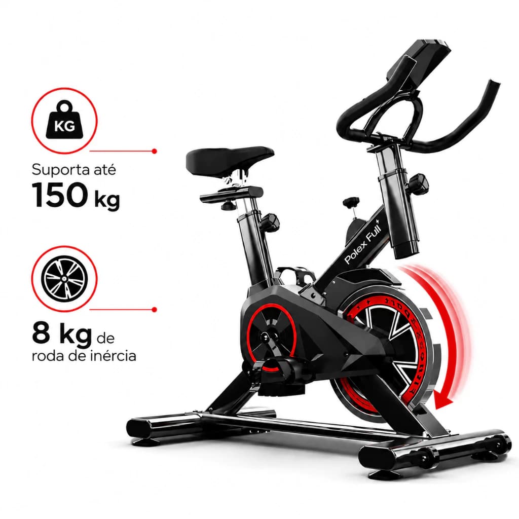 Bicicleta Academia Spinning Ergométrica - 8Kg Roda de Inércia - Sport - Monitor Digital - Suporta até 120kg - Polex Full