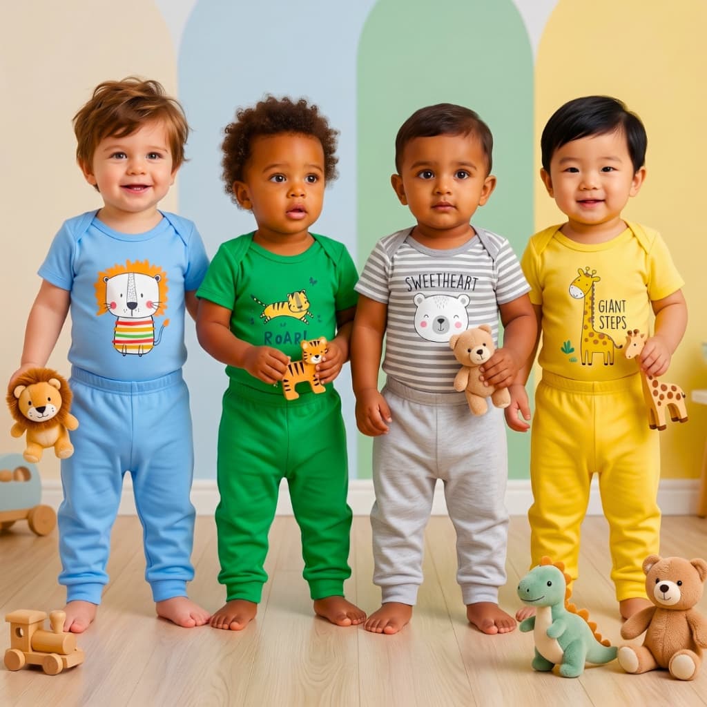 Kit 8 Peças de Bebê Menino Verão Botão 4 Body Curto e 4 Calça Mijão em Algodão Roupa Infantil P M G Enxoval