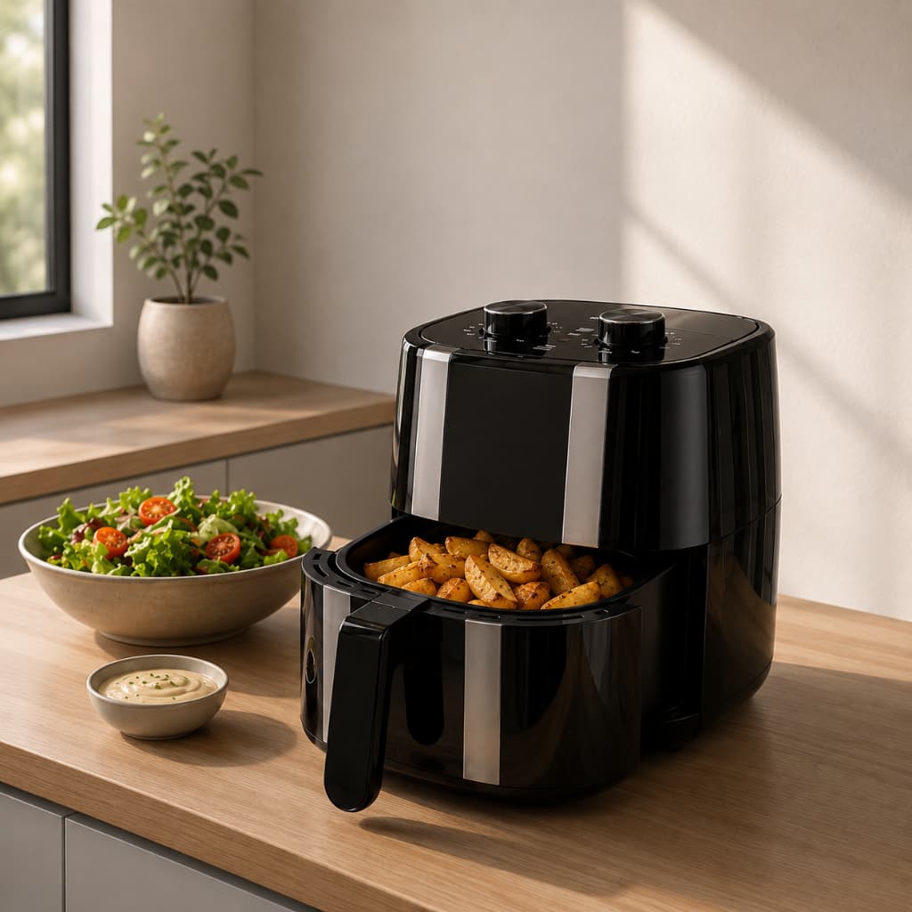 Air Fryer 3,4L 1400W Fritadeira Elétrica Timer 60 Min Sem Óleo Temperatura Até 200°C 110V e 220V Preta
