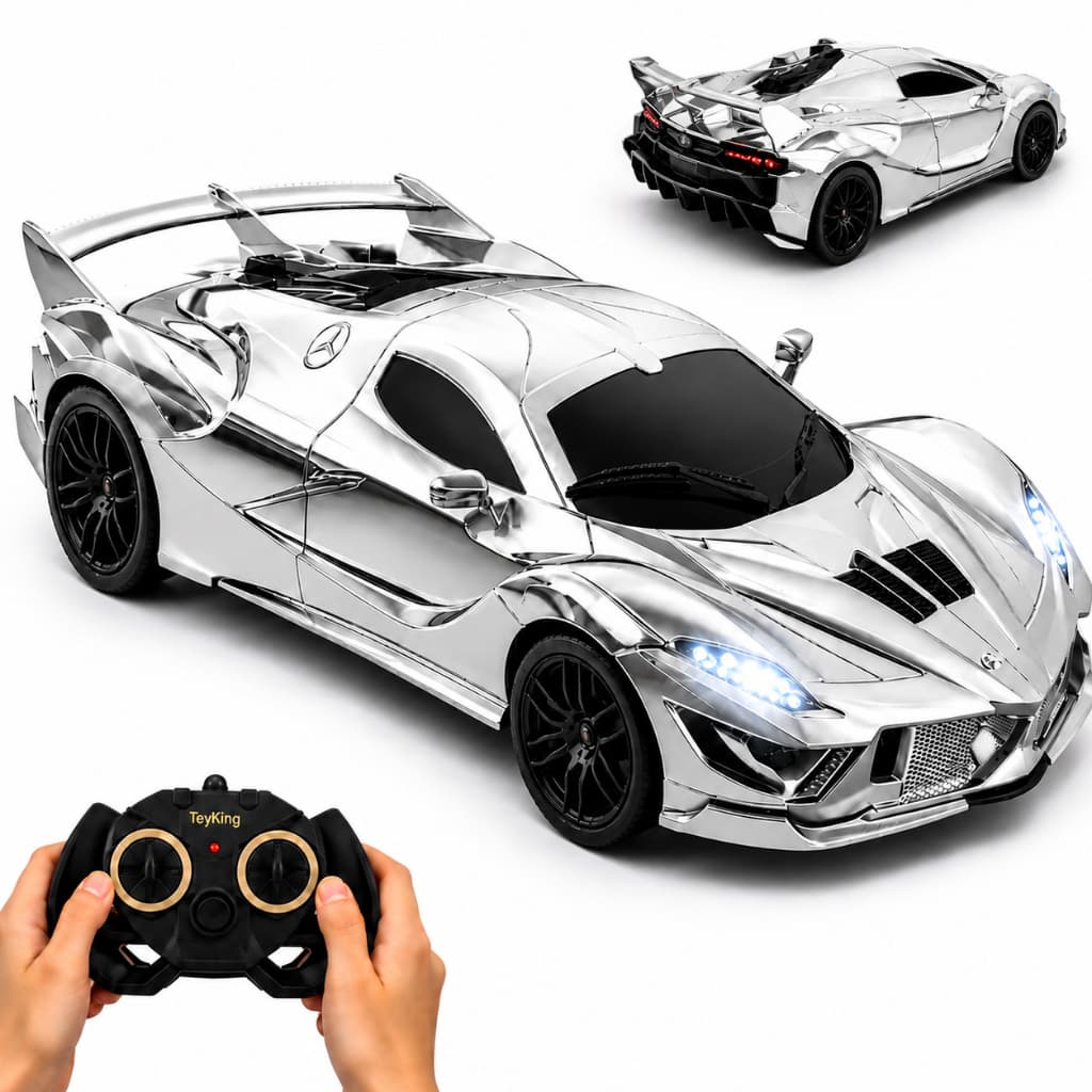 Carrinho Controle Remoto Recarregavel Modelo Esportivo Carro Prata Brinquedo Menino