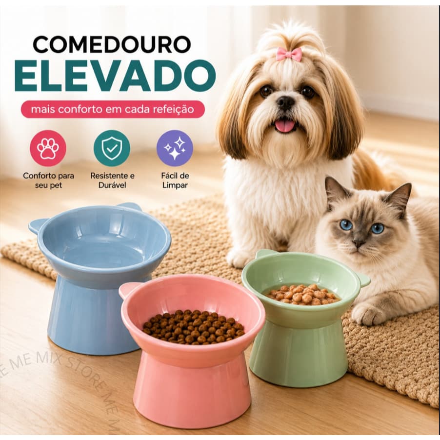 Comedouro Bebedouro Elevado Pet Gato Cachorro Pequeno Pote Tigela Ração Água Anatômico