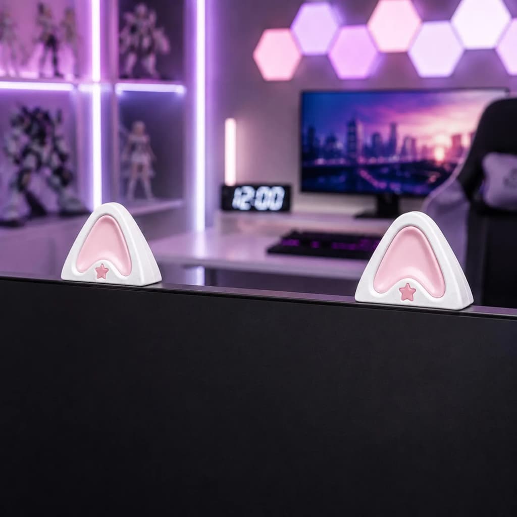 Decoração de monitor com orelhas de gato | Acessório de computador impresso em 3D | Presente para gamer e programador