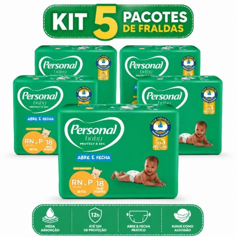 Kit Fralda Descartável Personal 5 Pacotes Tamanho P