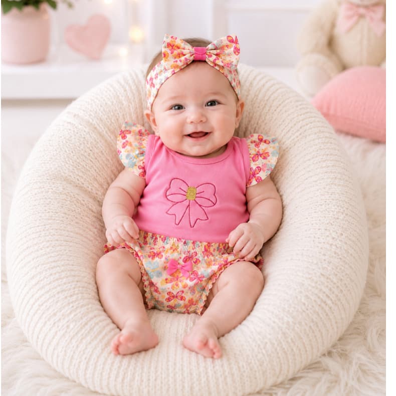 Body Bordado Bebe Menina Recém Nascida com Calcinha Tapa Fralda de Babado RN ao 3 Meses - Look Delicado