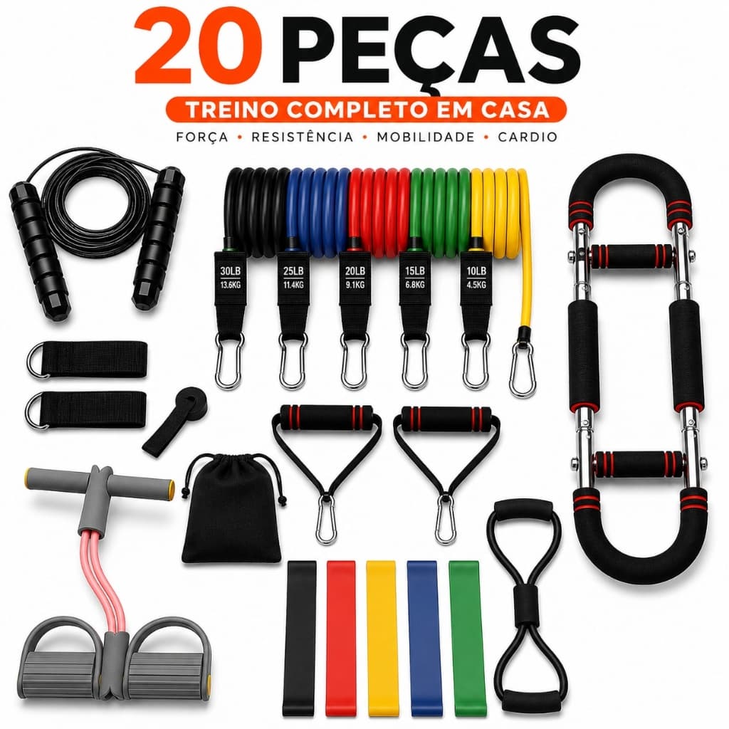 Kit Faixas Elásticas Fitness 17 18 20 Itens Extensor Mini Bands Treino em Casa Musculação Academia