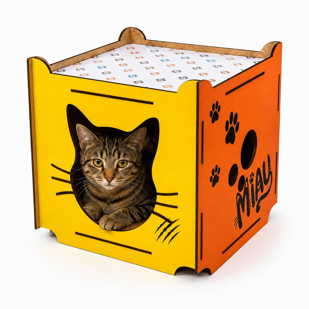 Casinha Para Gatos MDF Toca Pet Decorativa Casa Gatinho Refúgio Descanso Brinquedo Portátil