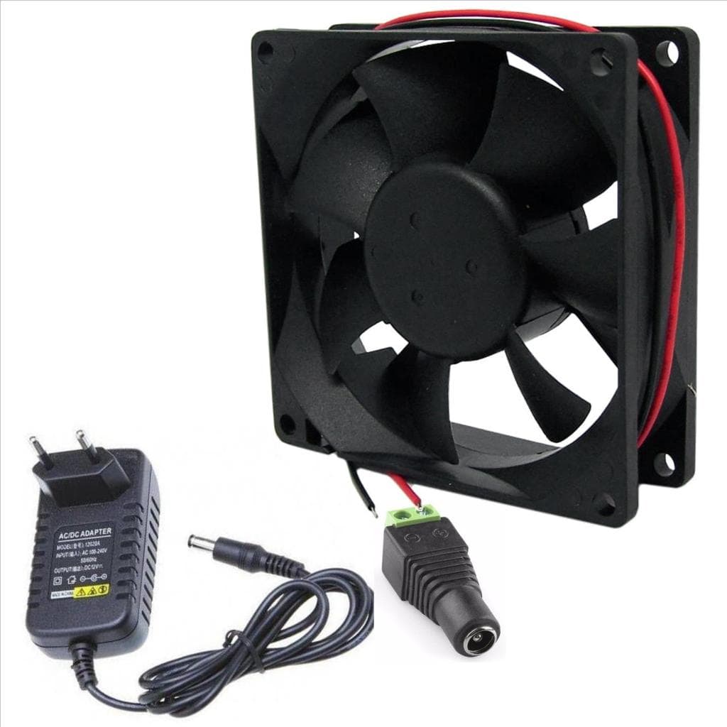 Micro Ventilador 80x80 12V Fan Cooler Ventoinha 80x80x25 12v + Fonte Bivolt 110V/220V