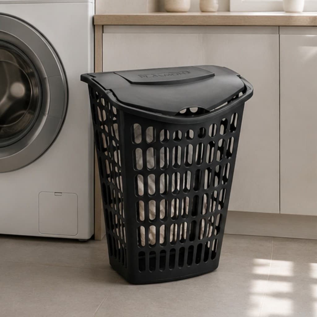 Cesto Telado Retangular 40L Organizador Multiuso Lavanderia Roupa Banheiro Resistente Preto