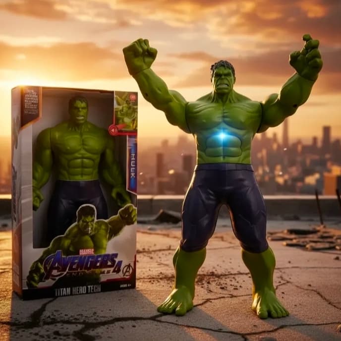 Boneco Hulk Vingadores Avengers Grande 30 Cm Articulado Com Luz E Som De Batalhas De Lutas Heroes