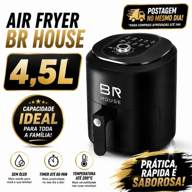 Air Fryer 4,5 Litros Br House Fritadeira sem Óleo